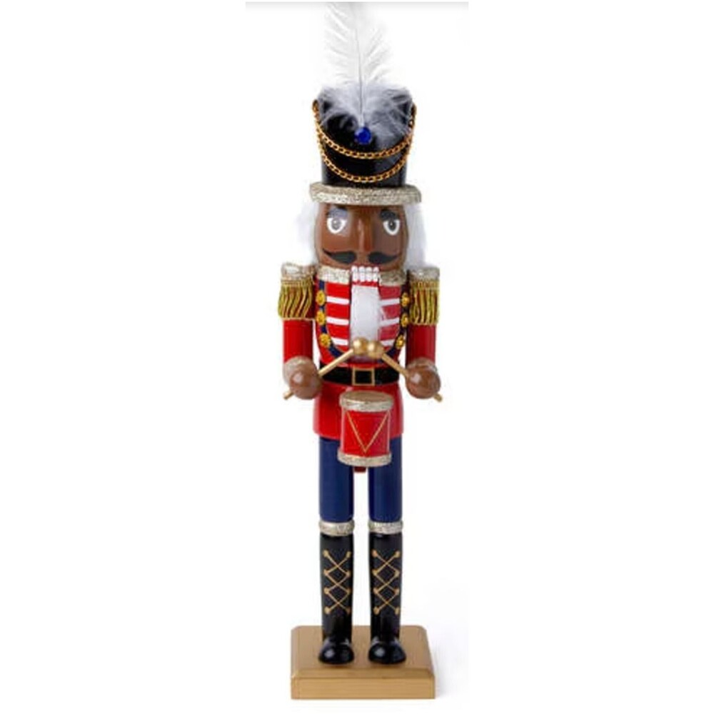 Wooden Christmas Nutcracker,15", AFRICAN AMERICAN RED & BLUE SOLDIER W/DRUMS,P&T